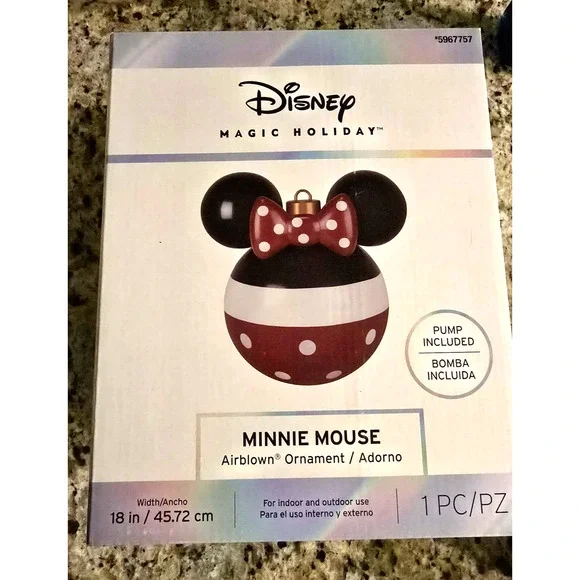 Minnie Mouse Christmas Air Blown Ornament Disney Magic 18" Large Airblown Red - Picture 2 of 8